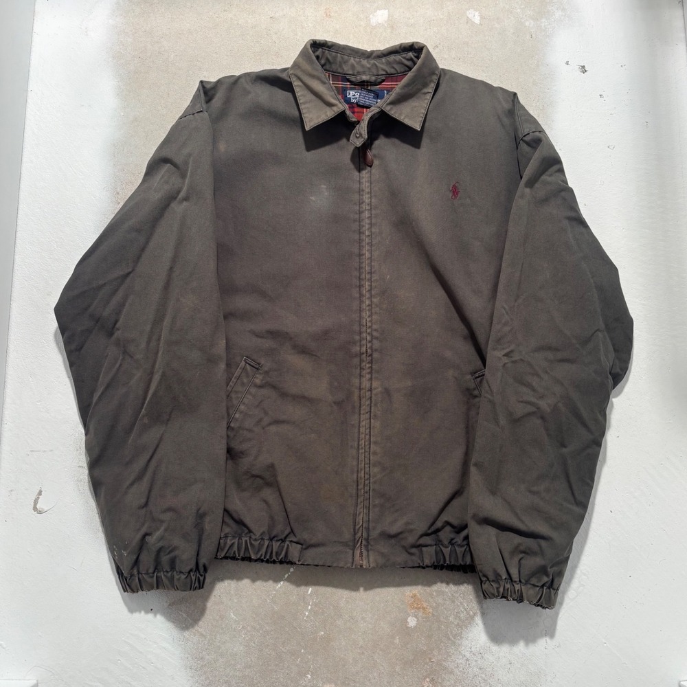 Polo Ralph Lauren Mens Harrington Jacket Olive Green Plaid Lined Cotton Size M